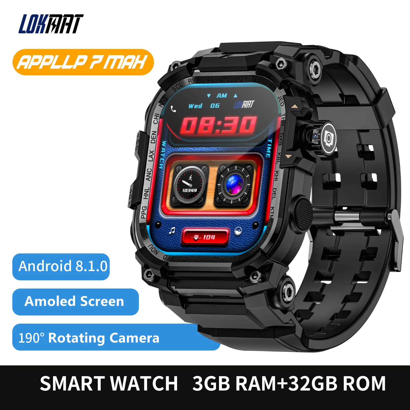 Android Smart Watch Phone Amoled Touch Screen Rotating Camera Wifi 4G SIM Card - Image 2