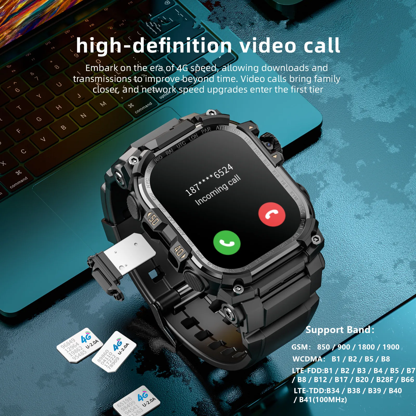 Android Smart Watch Phone Amoled Touch Screen Rotating Camera Wifi 4G SIM Card - Image 4
