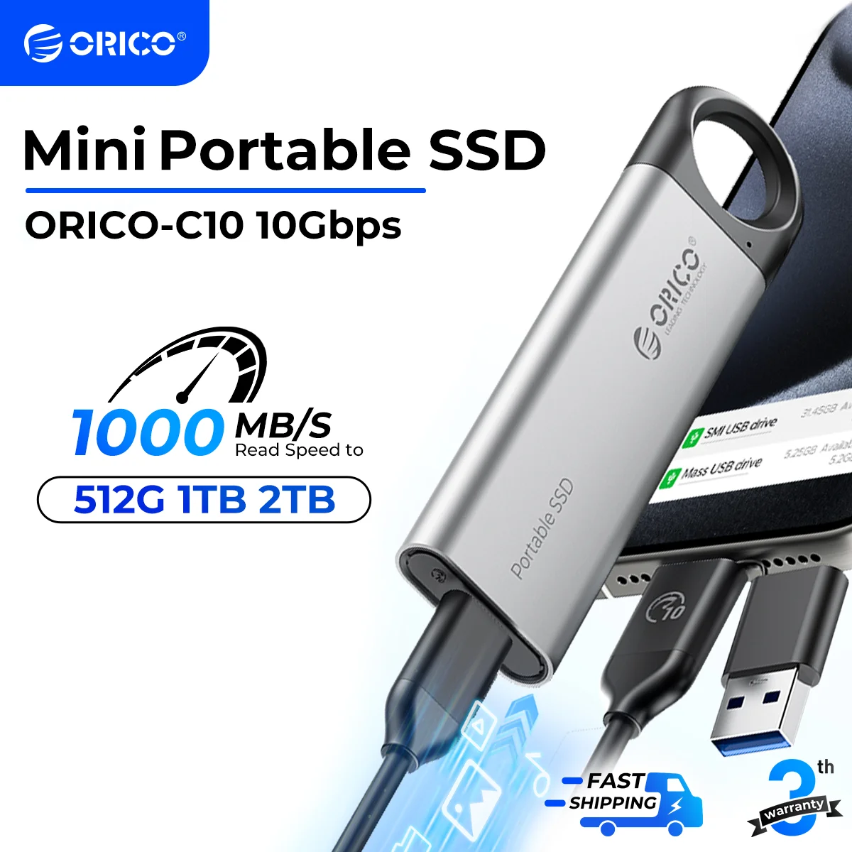 1TB External SSD Up to 1050MB/S Hanging Hole Design Portable Solid State Drive Storage PSSD - Image 2