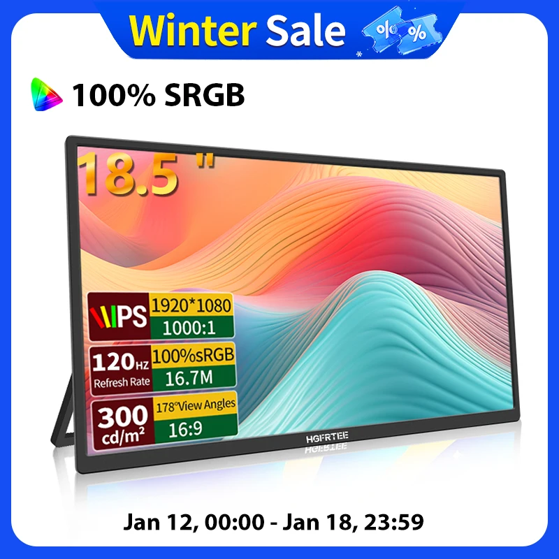 18.5inch 100Hz Portable Monitor With VESA Hole Stand PC Gaming Extended Display Type-C HDMI - Image 2