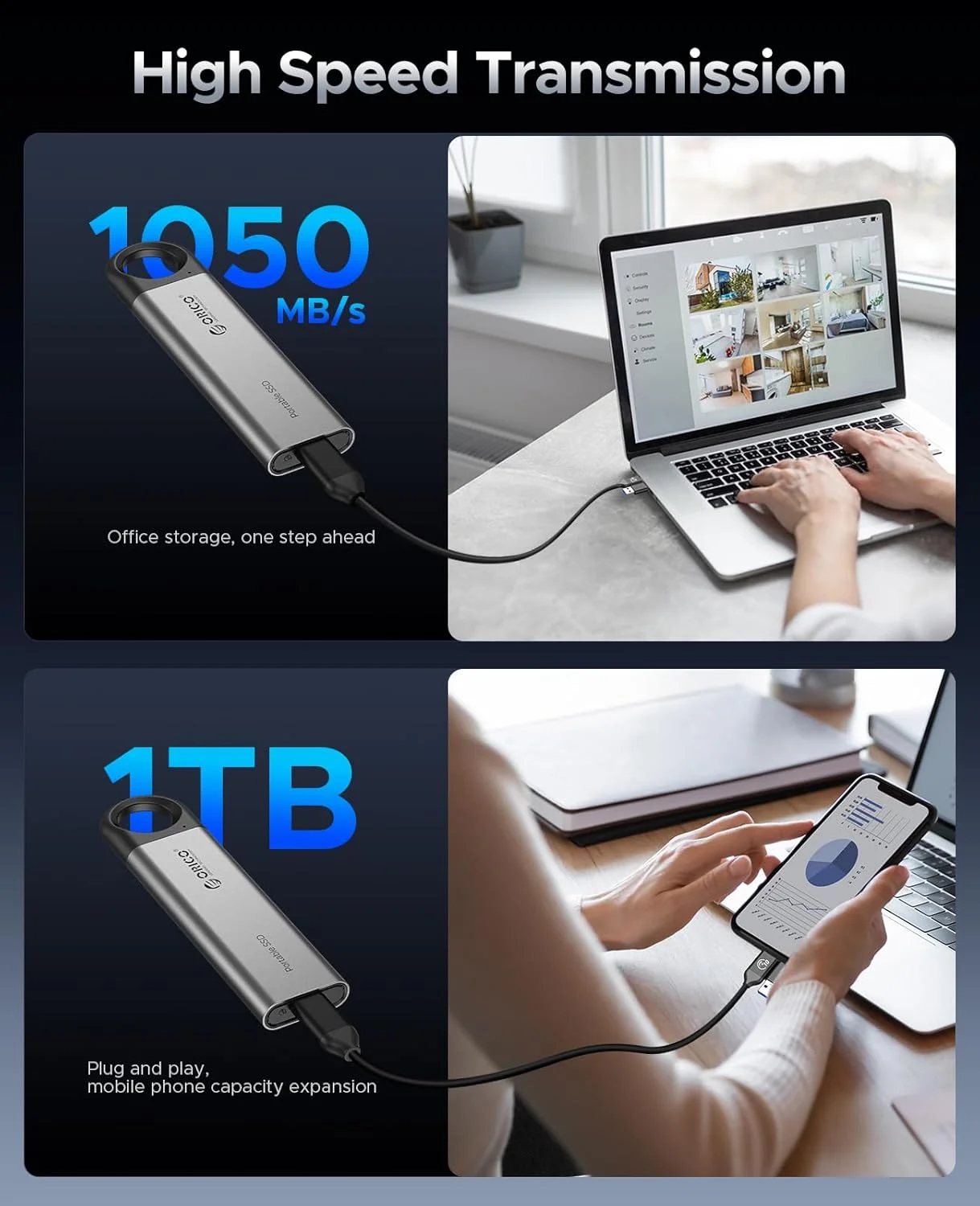 1TB External SSD Up to 1050MB/S Hanging Hole Design Portable Solid State Drive Storage PSSD - Image 3