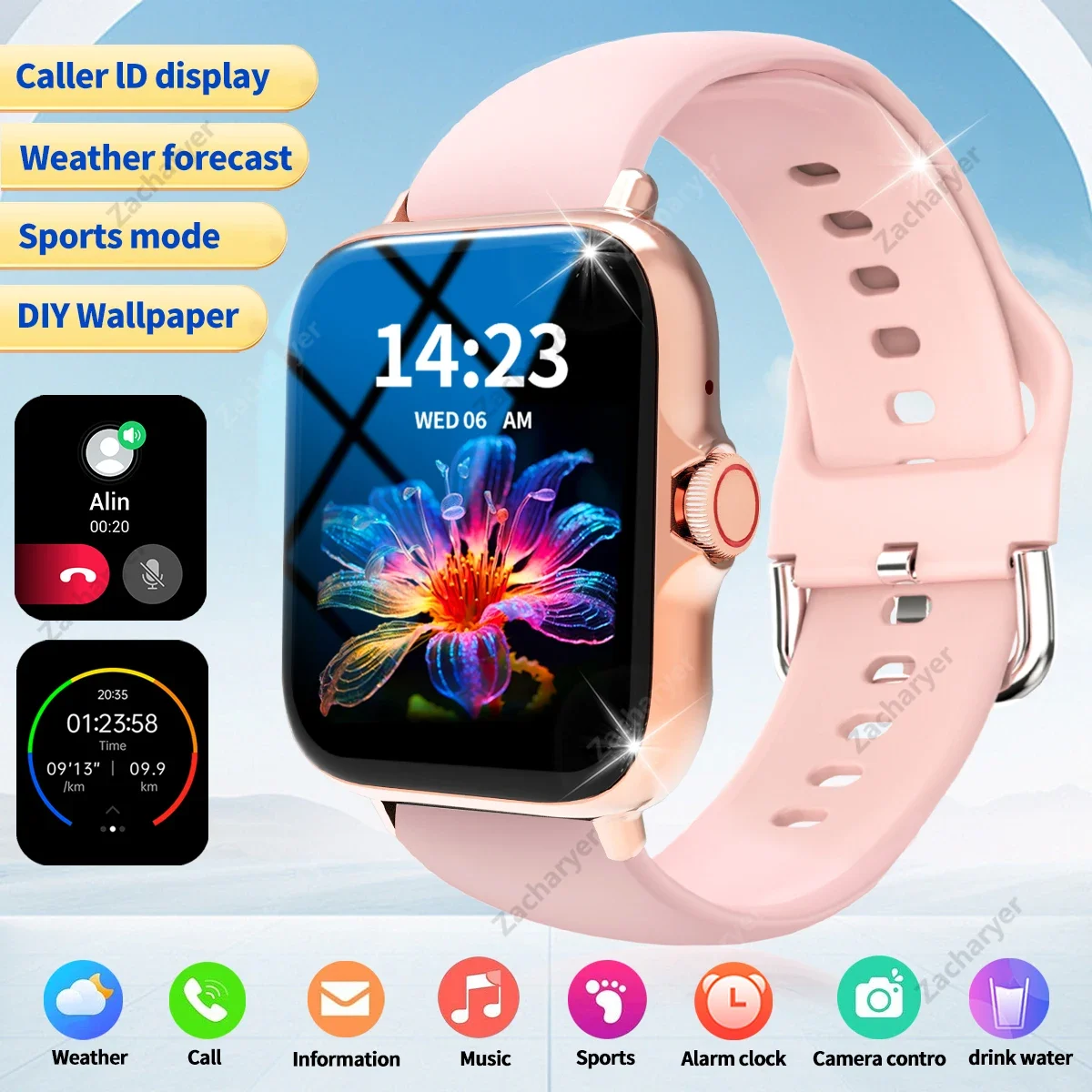 Smart watch, wireless calling/dialing, music control, call reminder and rejection, message reminder